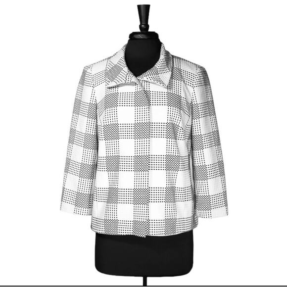 Talbots women’s jacket size 12 zip blazer coat black and white - Picture 3 of 15